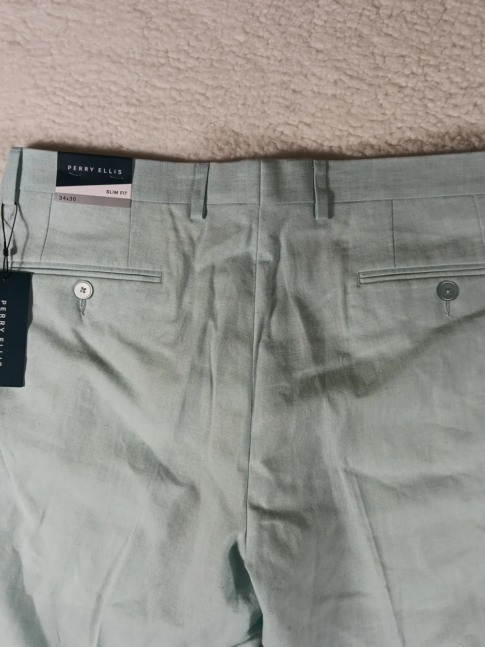 Perry Ellis Pants Men’s 34x30 Green Slim Fit Linen Blend Office Preppy Golf NWT